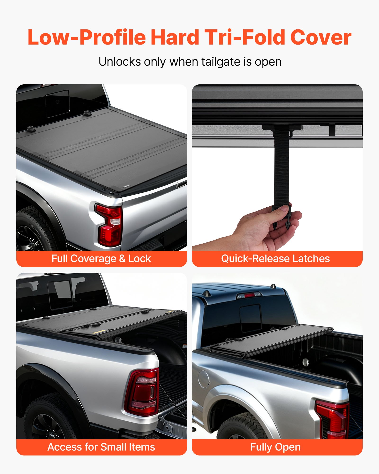 VEVOR Hard Tri-Fold Truck Bed Tonneau Cover, Compatible with 2019-2025 Dodge Ram 1500 5.6 ft (67.4 in) Bed, Waterproof Low-Profile Hard Folding Truck Tonneau Cover with Aluminum Alloy Support Bar