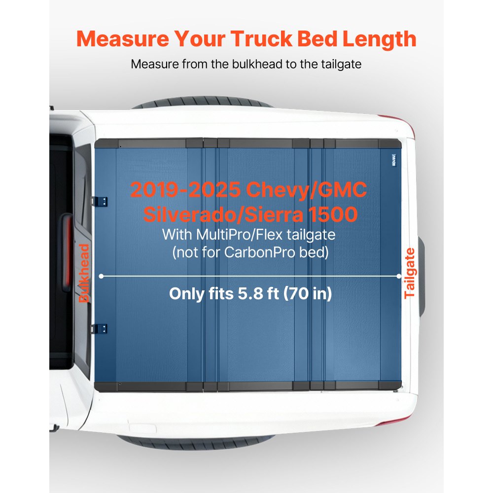 VEVOR Hard Tri-Fold Truck Bed Tonneau Cover, Compatible with 2019-2025 Chevy/GMC Silverado/Sierra 1500 177.8 cm Bed with MultiPro/Flex Tailgate (Not Fit CarbonPro), Waterproof Low-Profile Truck Cover