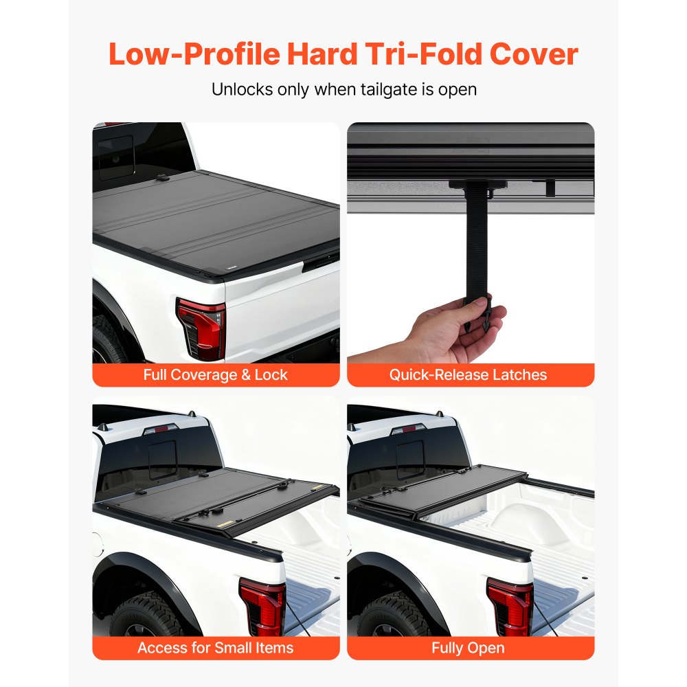 VEVOR Hard Tri-Fold Truck Bed Tonneau Cover, Compatible with 2019-2025 Chevy/GMC Silverado/Sierra 1500 177.8 cm Bed with MultiPro/Flex Tailgate (Not Fit CarbonPro), Waterproof Low-Profile Truck Cover