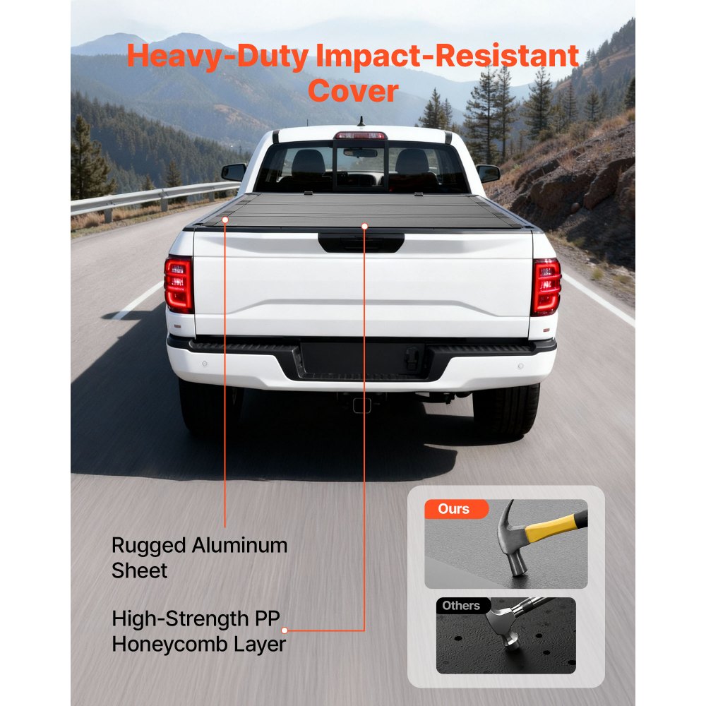 VEVOR Hard Tri-Fold Truck Bed Tonneau Cover, Compatible with 2019-2025 Chevy/GMC Silverado/Sierra 1500 177.8 cm Bed with MultiPro/Flex Tailgate (Not Fit CarbonPro), Waterproof Low-Profile Truck Cover
