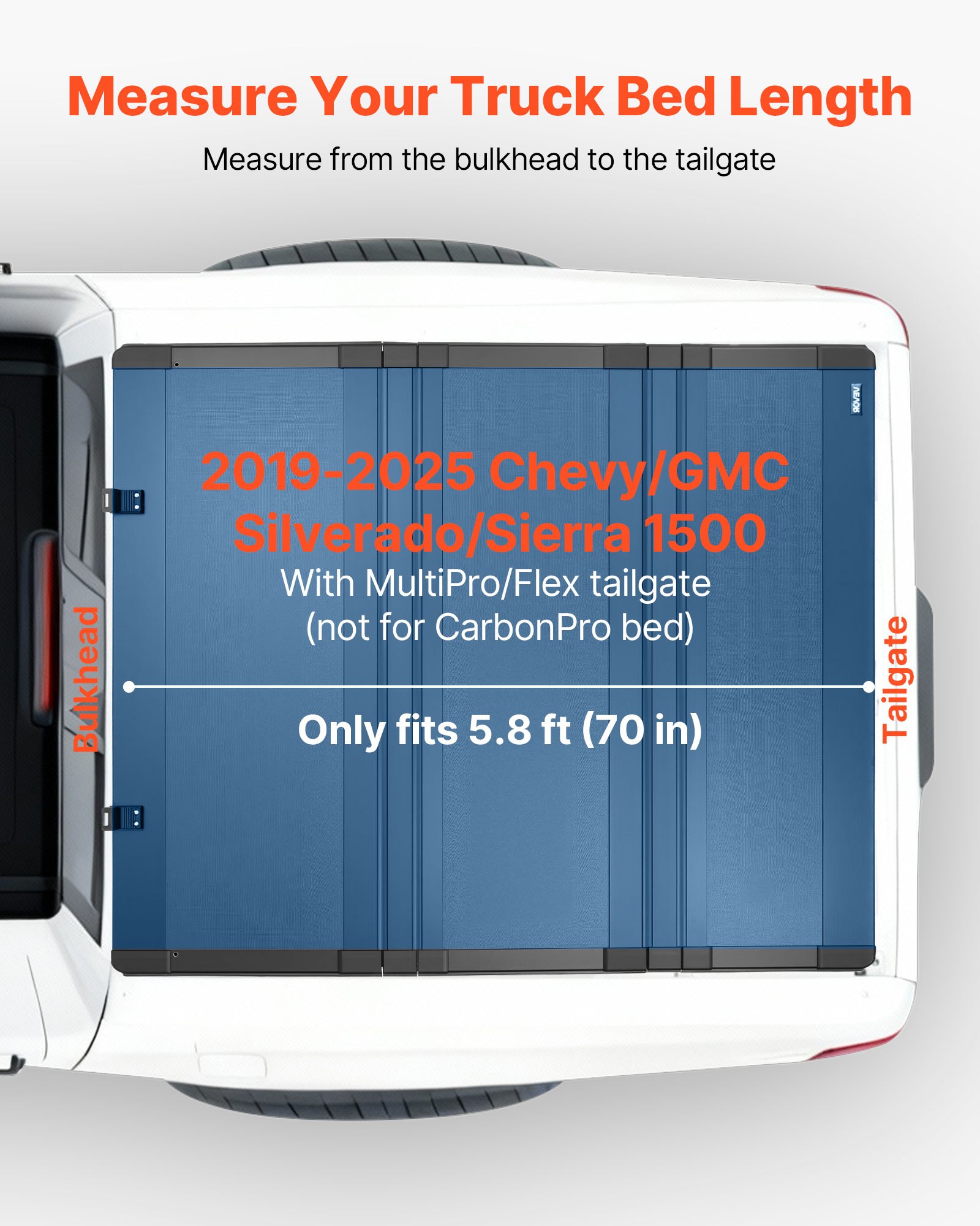 VEVOR Hard Tri-Fold Truck Bed Tonneau Cover, Compatible with 2019-2025 Chevy/GMC Silverado/Sierra 1500 177.8 cm Bed with MultiPro/Flex Tailgate (Not Fit CarbonPro), Waterproof Low-Profile Truck Cover