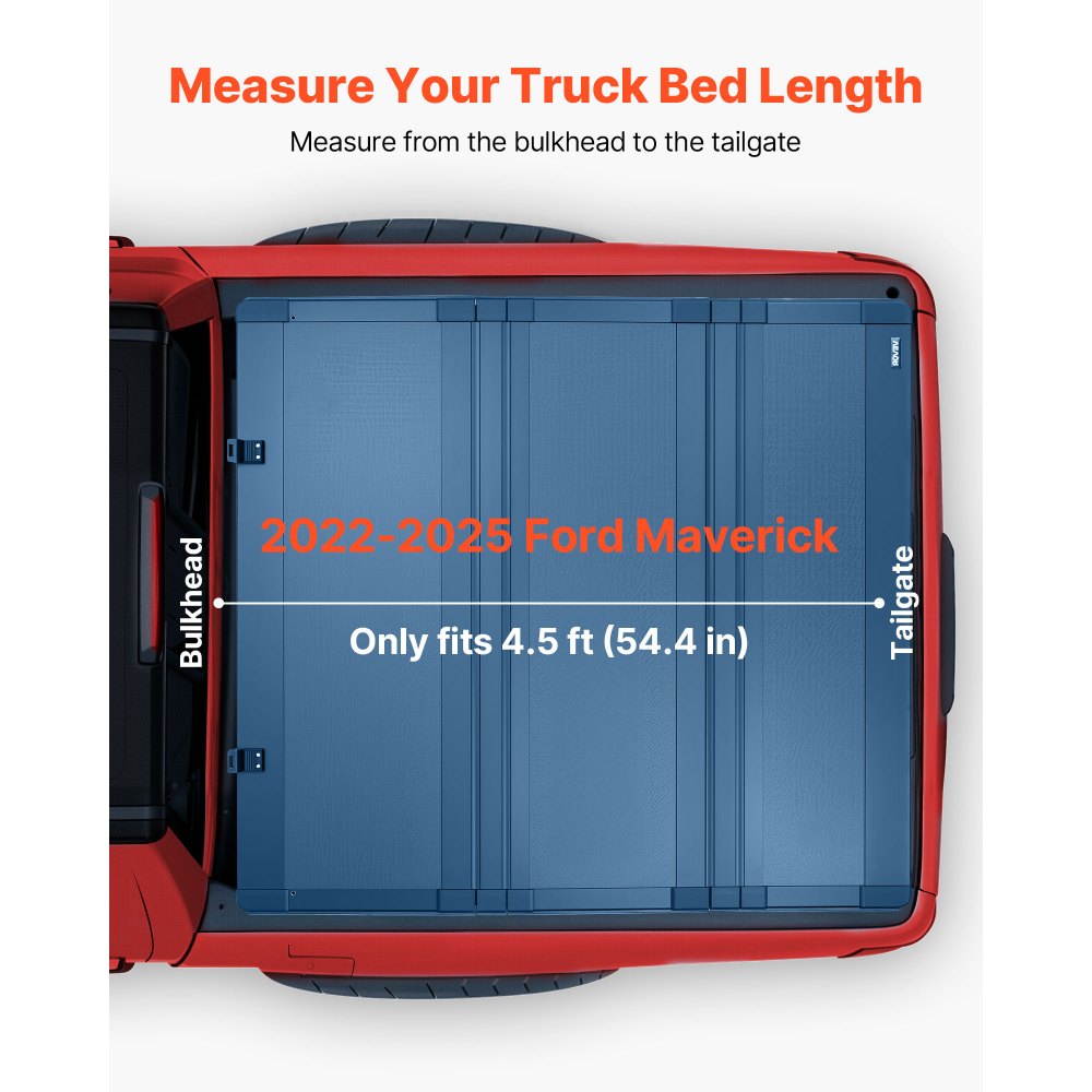 VEVOR Hard Tri-Fold Truck Bed Tonneau Cover, Compatible with 2022-2025 Ford Maverick 138.2 cm Bed, Heavy-Duty Waterproof Low-Profile Hard Folding Truck Tonneau Cover with Aluminum Alloy Support Bar