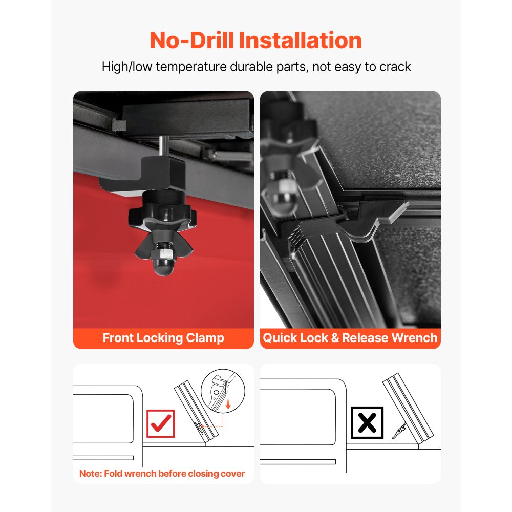 VEVOR Hard Tri-Fold Truck Bed Tonneau Cover, Compatible with 2022-2025 Ford Maverick 138.2 cm Bed, Heavy-Duty Waterproof Low-Profile Hard Folding Truck Tonneau Cover with Aluminum Alloy Support Bar