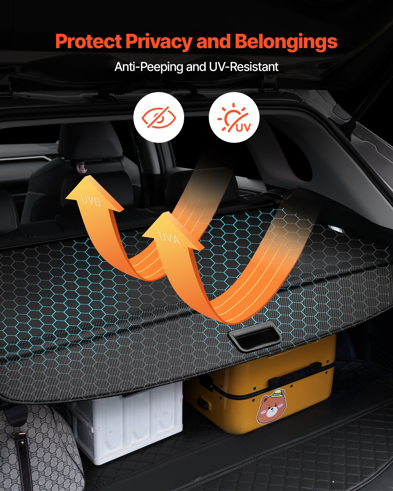 VEVOR Retractable Cargo Cover, Carbon Fiber Texture Trunk Cover, Anti-Peeping Luggage Privacy Shield, Seamless Fixation Shade, Extended Version for GMC Terrain & Chevrolet Equinox 2018-2024 5-Seater