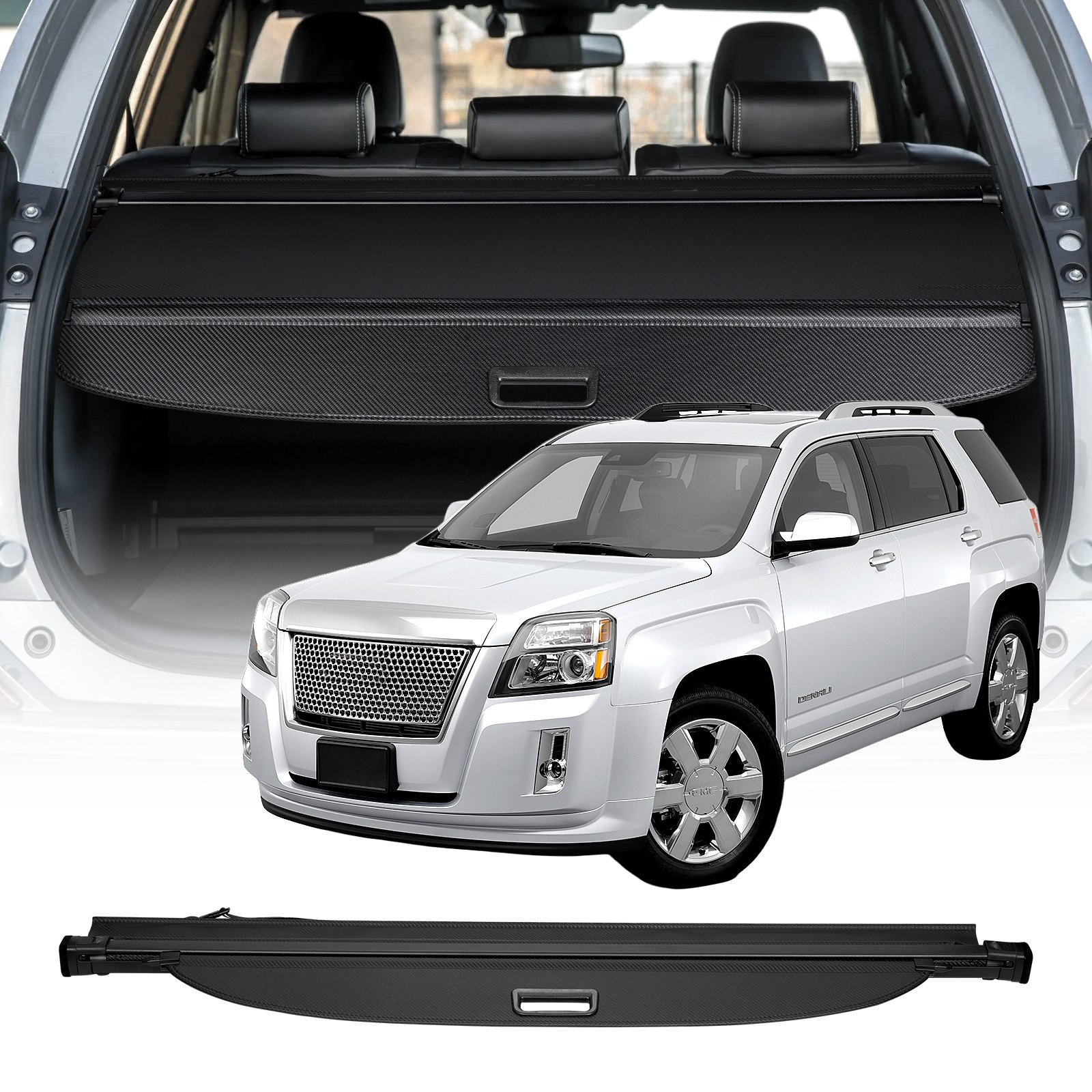 VEVOR Retractable Cargo Cover, Carbon Fiber Texture Trunk Cover, Anti-Peeping Luggage Privacy Shield, Seamless Fixation Shade, Extended Version for GMC Terrain & Chevrolet Equinox 2018-2024 5-Seater