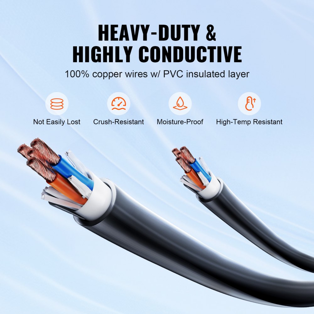 VEVOR 25 ft RV Extension Cord, 50 Amp, Heavy Duty STW RV Power Cord, NEMA 14-50R Female NEMA 14-50P Male Plug, with LED Indicator Handle 15A Adapter, for RVs, trams, generators, campers, ETL Listed