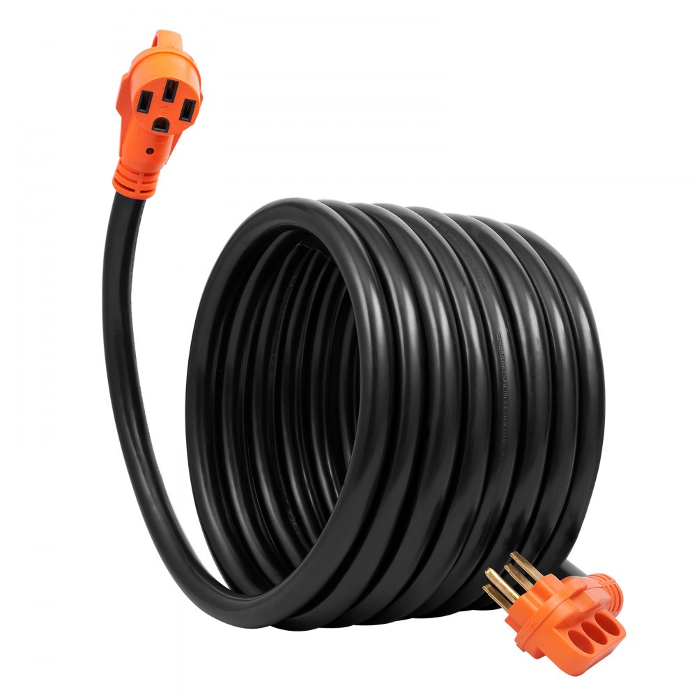 VEVOR 25 ft RV Extension Cord, 50 Amp, Heavy Duty STW RV Power Cord, NEMA 14-50R Female NEMA 14-50P Male Plug, with LED Indicator Handle 15A Adapter, for RVs, trams, generators, campers, ETL Listed