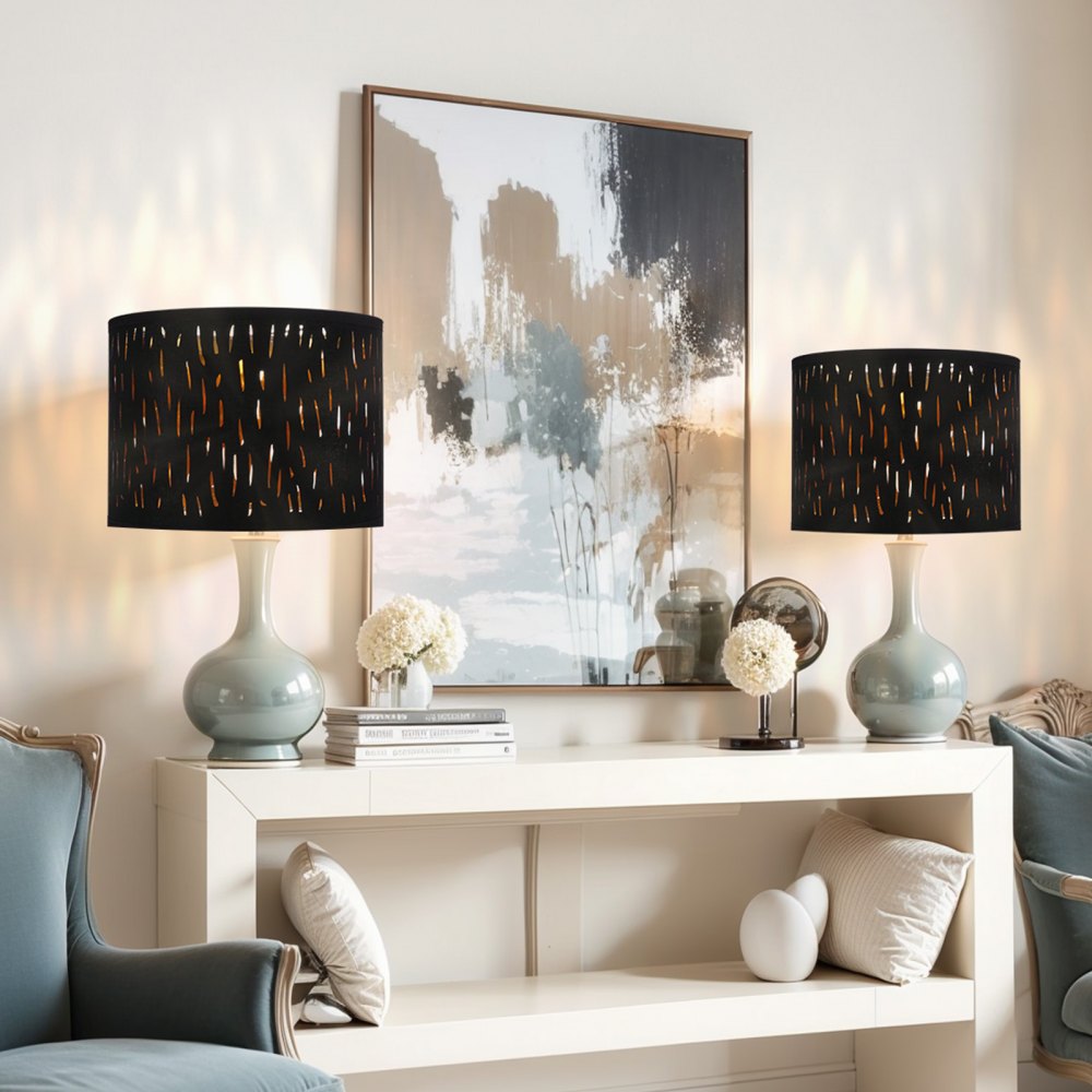 VEVOR Drum Lamp Shade 2 Set, 13 in Top x 13 in Bottom x 10 in High, Medium Drum Lampshade with Harp, Replacement Lamp Shade for Table Lamps Floor Lamps Pendant Lights, Black Hollow-carved Design