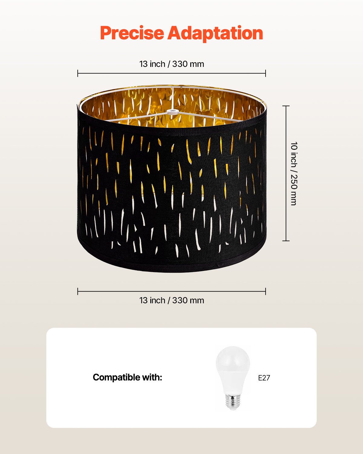 VEVOR Drum Lamp Shade 2 Set, 13 in Top x 13 in Bottom x 10 in High, Medium Drum Lampshade with Harp, Replacement Lamp Shade for Table Lamps Floor Lamps Pendant Lights, Black Hollow-carved Design