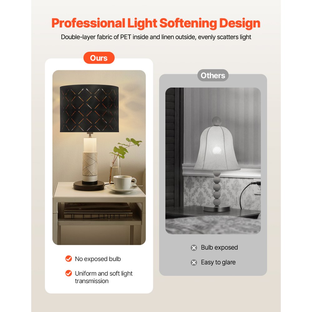 VEVOR Sada 2 stínidel na bubnovou lampu, 33 cm nahoře x 33 cm dole x 25 cm vysoké, střední stínidlo na bubnovou lampu s harfou, náhradní stínidlo pro stolní lampy, stojací lampy a závěsná svítidla, dutý design s černým diamantem.