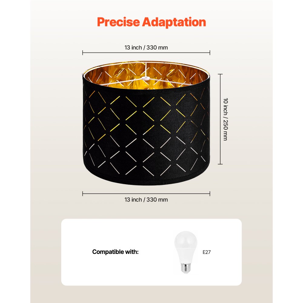 VEVOR Sada 2 stínidel na bubnovou lampu, 33 cm nahoře x 33 cm dole x 25 cm vysoké, střední stínidlo na bubnovou lampu s harfou, náhradní stínidlo pro stolní lampy, stojací lampy a závěsná svítidla, dutý design s černým diamantem.