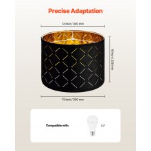 Drum Lamp Shade 2 Set 13 x 13 x 10 in Medium Round Lampshade with Harp (Black)