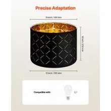 Drum Lamp Shade 2 Set 13 x 13 x 10 in Medium Round Lampshade with Harp (Black)