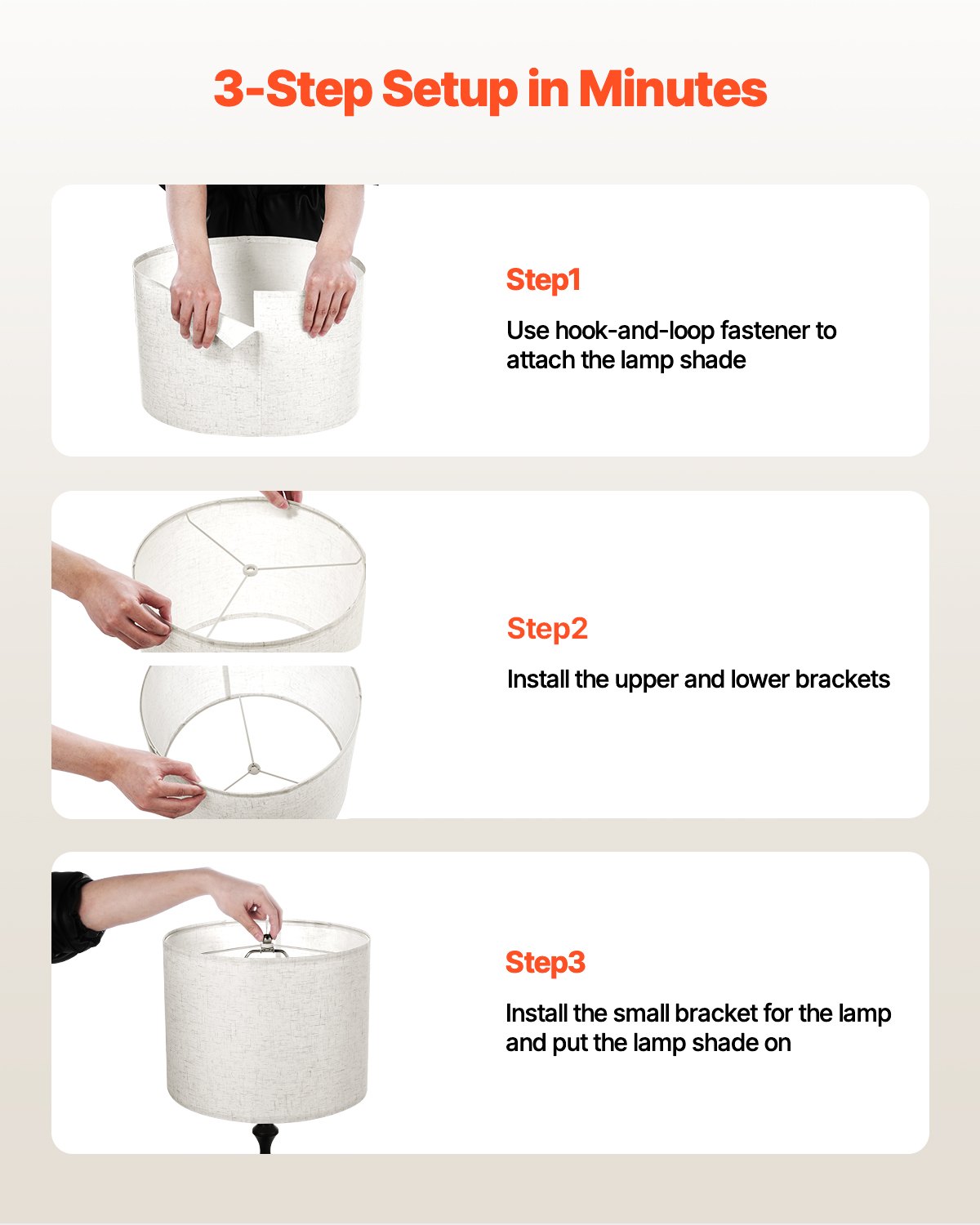 VEVOR Drum Lamp Shade, 13 in Top x 13 in Bottom x 10 in High, Medium Drum Linen Lampshade, Replacement Lamp Shade for Table Lamps Floor Lamps Pendant Lights, Easy Assembly Required (Light Linen)