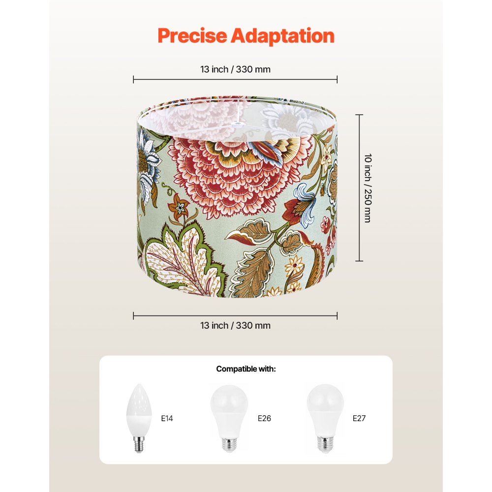 VEVOR Drum Lamp Shade 2 Set, 33 cm Top x 33 cm Bottom x 25 cm High, Medium Drum Linen Lampshade, Replacement Lamp Shade for Table Lamps Floor Lamps Pendant Lights, Easy Assembly Required (Dark Floral)