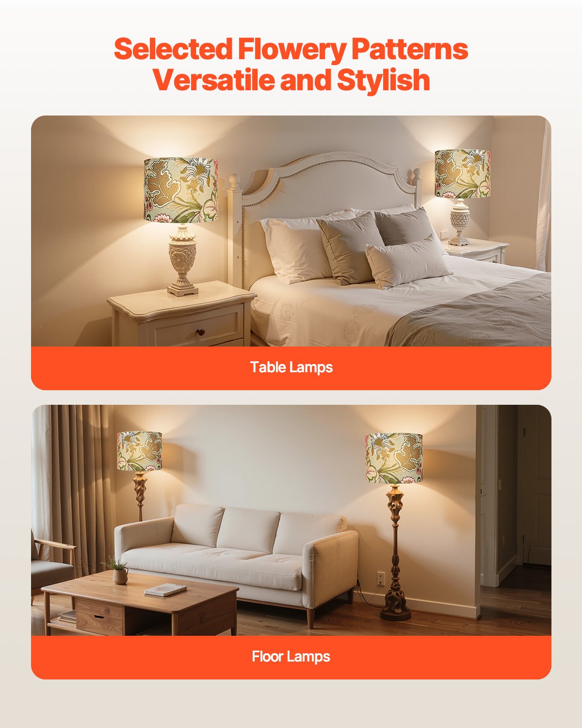 VEVOR Drum Lamp Shade 2 Set, 33 cm Top x 33 cm Bottom x 25 cm High, Medium Drum Linen Lampshade, Replacement Lamp Shade for Table Lamps Floor Lamps Pendant Lights, Easy Assembly Required (Dark Floral)