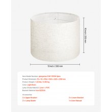 Drum Lamp Shade 2 Set 13 x 13 x 10 inches Medium Round Lampshade (Light Linen)