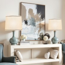 Lamp Shade 2 Set with Harp 11 x 13 x 10 inches (Light Linen with Black Edge)