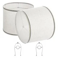 Lamp Shade 2 Set with Harp 11 x 13 x 10 inches (Light Linen with Black Edge)