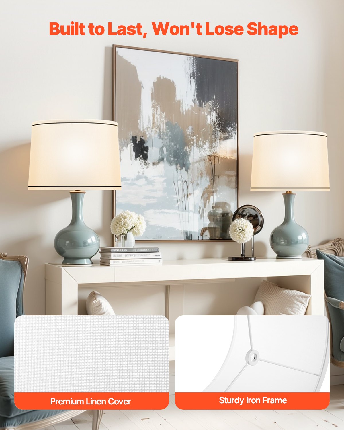 VEVOR Lamp Shade 2 Set, 29 cm Top x 32 cm Bottom x 24.5 cm High (Spider Fitter), Medium Lampshade with Harp, Replacement Lamp Shade for Table & Floor Lamps Pendant Lights, White with Black Edge