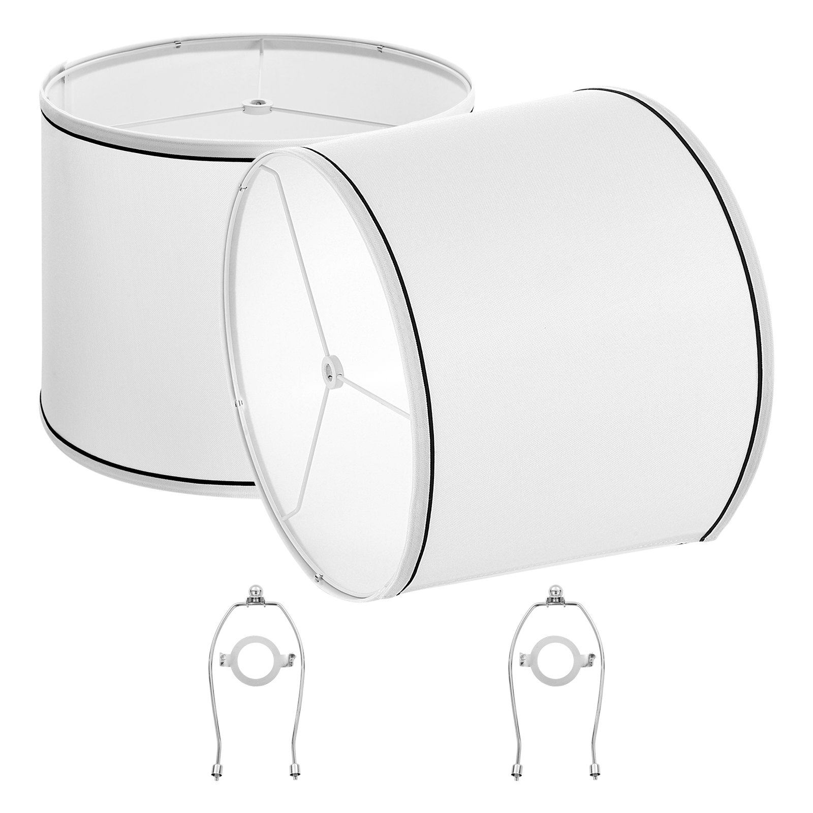 VEVOR Lamp Shade 2 Set, 29 cm Top x 32 cm Bottom x 24.5 cm High (Spider Fitter), Medium Lampshade with Harp, Replacement Lamp Shade for Table & Floor Lamps Pendant Lights, White with Black Edge