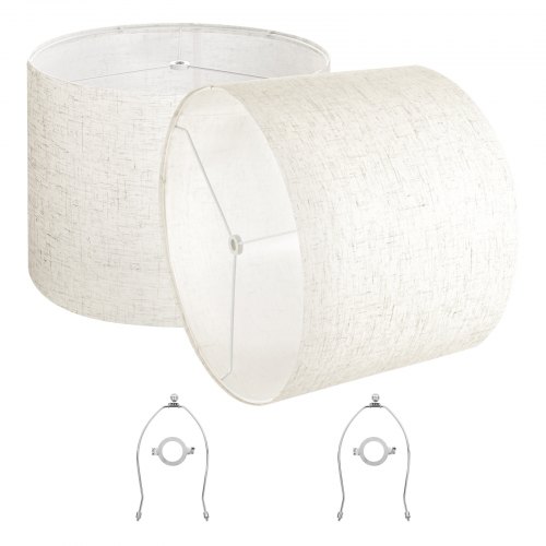 Drum Lamp Shade 2 Set 16 x 16 x 12 in Round Lampshade with Harp (Light Linen)