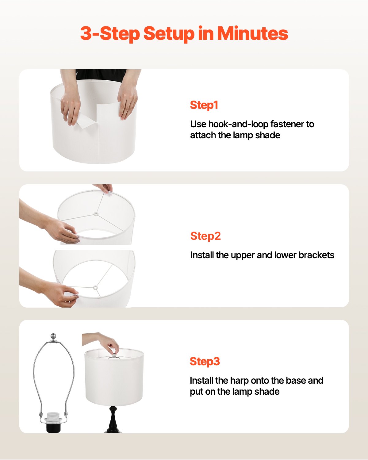 VEVOR Drum Lamp Shade 2 Set, 16 in Top x 16 in Bottom x 12 in High, Large Lampshade with Harp, Replacement Lamp Shade for Table Lamps Floor Lamps Pendant Lights, Easy Assembly Required (Off-white)