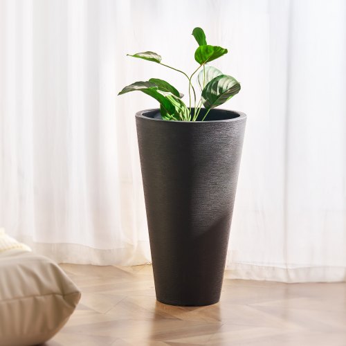 VEVOR Set of 2 Tall Planter For Outdoor Indoor Plants 24inch, Black Round Large Planters For Front Porch, Patio, Tall Taper Flower Tree Plant Pots