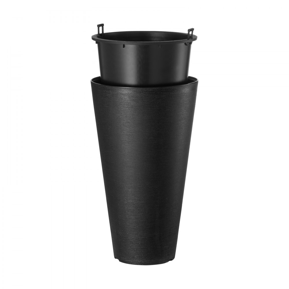 VEVOR Tall Planter, Set of 2 Tall Round Tapered Planters, 59 cm Large Modern Gardening and Flower Plastic Pots, Decorative Tall Black Planter with Drainage Hole, for Porch, Patio, Indoor & Outdoor
