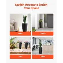 VEVOR Set of 2 Tall Planter for Outdoor Indoor Plants 24inch, Black Round Large Planters for Front Porch, Patio, Tall Taper Flower Tree Plant Pots with Modern Design and Built-in Drainage