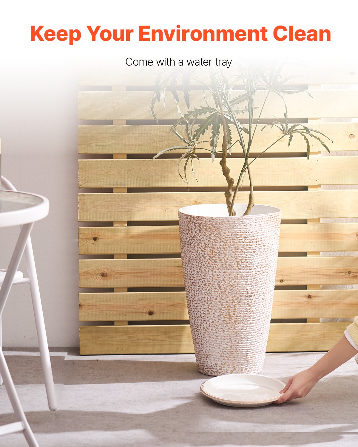 VEVOR Set of 2 Tall Outdoor Planters 21"H, Round Large Planters For Front Porch and Patio, Stone Finish Flower Tree Plant Pots