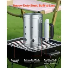 Charcoal Chimney Starter Heavy Duty Steel 4 lbs Capacity BBQ Grill Fireplace