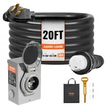 VEVOR 50 Amp Generator Cord and Power Inlet Box Kit, 20FT, NEMA 14-50P/SS2-50R STW 6/3+8/1 AWG Generator Power Cord with Twist Lock Connector, Pre-Drilled Inlet Box for Generator to House, ETL Listed