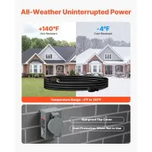 VEVOR 30 Amp Generator Cord and Power Inlet Box, 50 FT, 125/250V NEMA L14-30P to L14-30R Heavy Duty Extension Power Cord, SJTW 10 Gauge 7500W, Pre-Drilled Inlet Box, for Generator to House, ETL Listed
