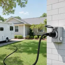 VEVOR 30 Amp Generator Cord and Power Inlet Box, 50 FT, 125/250V NEMA L14-30P to L14-30R Heavy Duty Extension Power Cord, SJTW 10 Gauge 7500W, Pre-Drilled Inlet Box, for Generator to House, ETL Listed