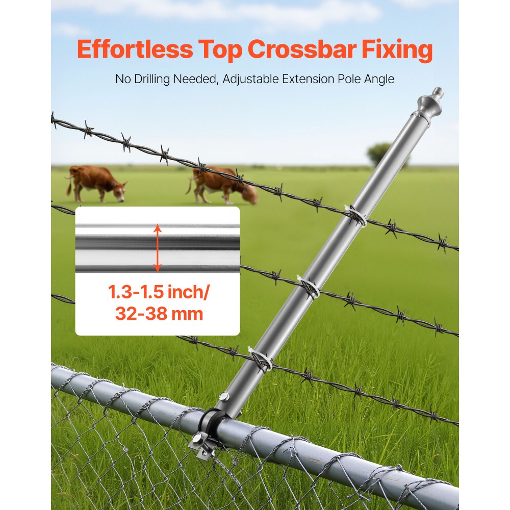 VEVOR Chain Link Fence Extensions, 18 Packs 695 mm Extension Height, Galvanized Post Extender for 32 to 38 mm Top of Fence, U Bracket, Barbed Wire Extend Arm for Privacy, Prevent Dogs Jumping Out