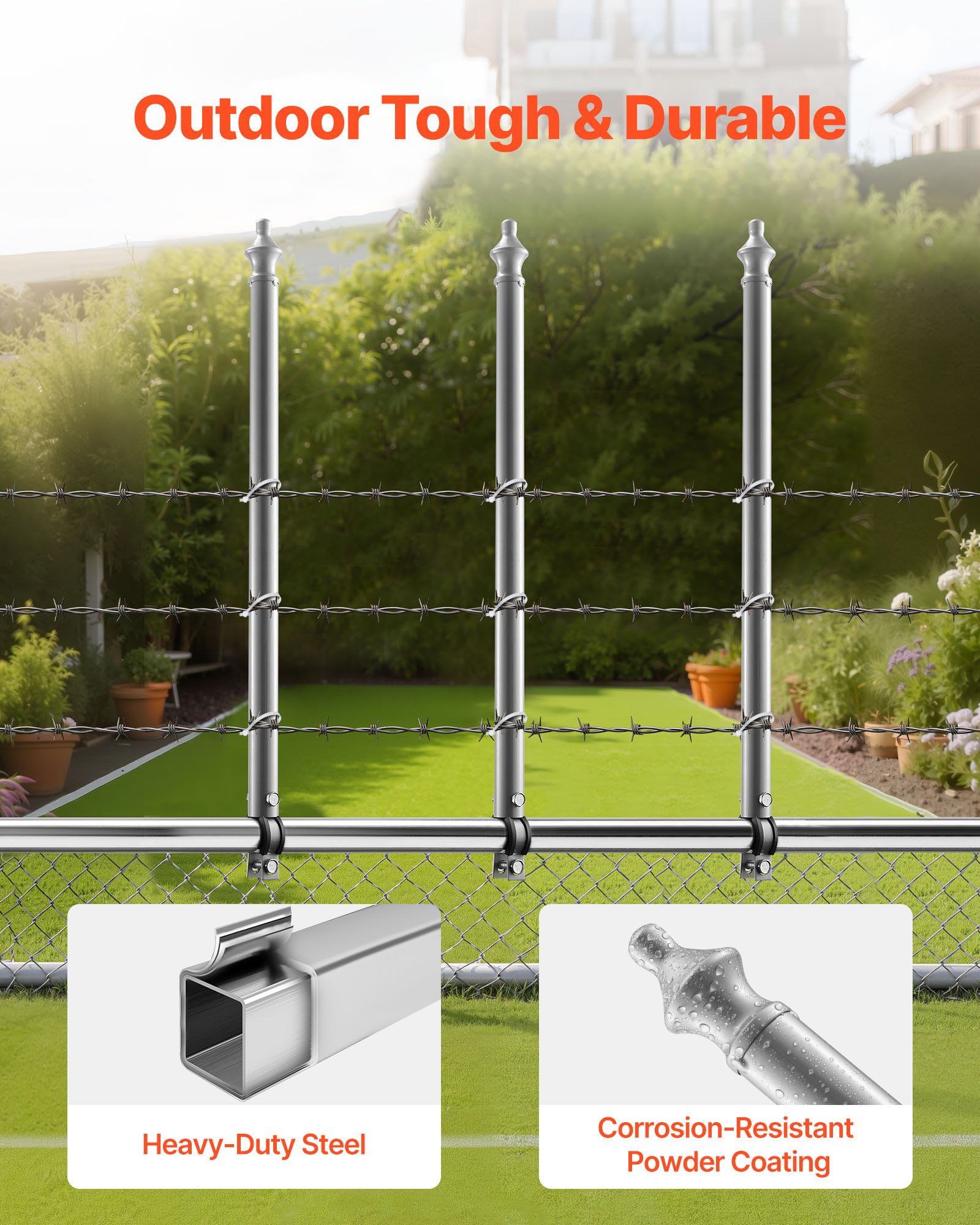 VEVOR Chain Link Fence Extensions, 18 Packs 695 mm Extension Height, Galvanized Post Extender for 32 to 38 mm Top of Fence, U Bracket, Barbed Wire Extend Arm for Privacy, Prevent Dogs Jumping Out