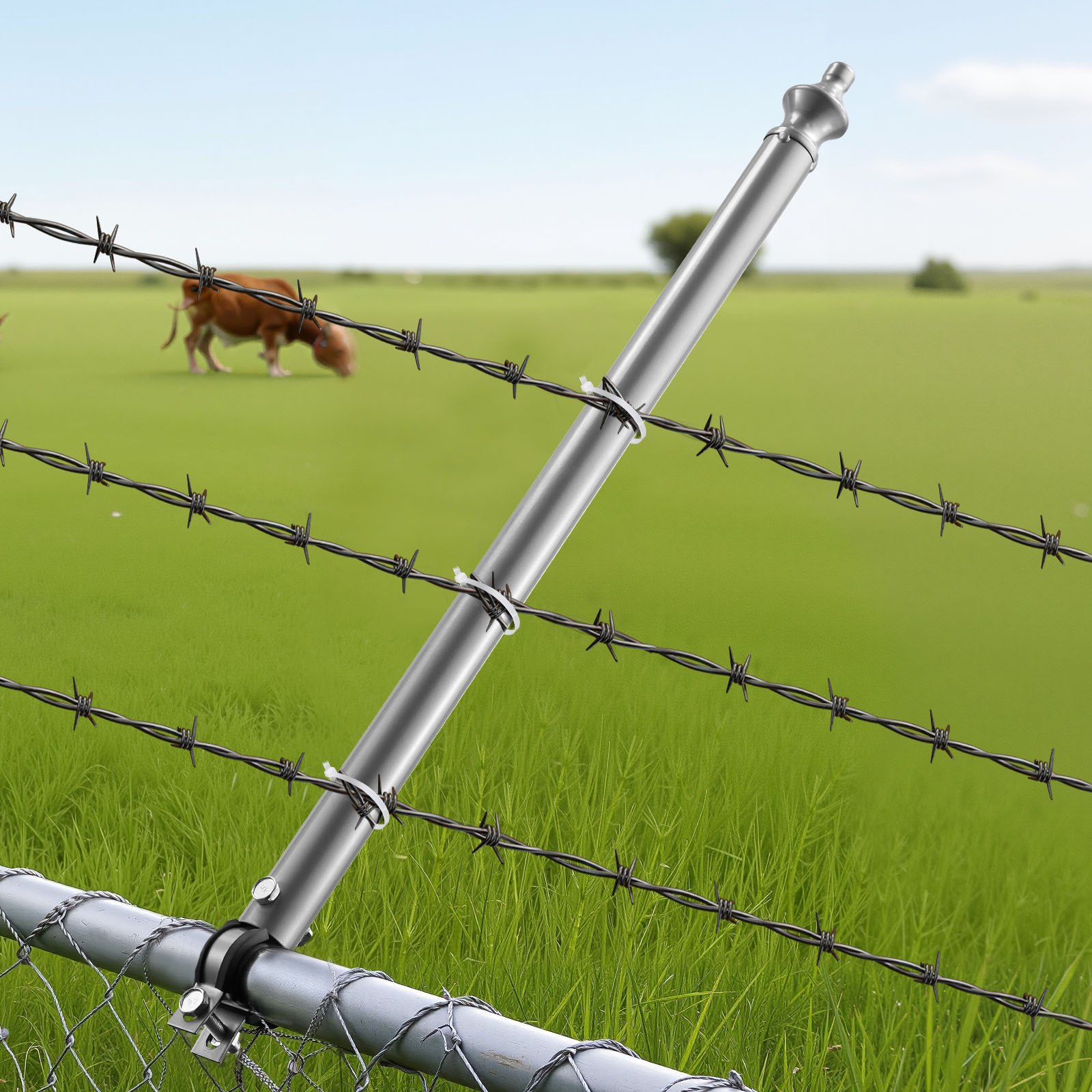 VEVOR Chain Link Fence Extensions, 18 Packs 695 mm Extension Height, Galvanized Post Extender for 32 to 38 mm Top of Fence, U Bracket, Barbed Wire Extend Arm for Privacy, Prevent Dogs Jumping Out