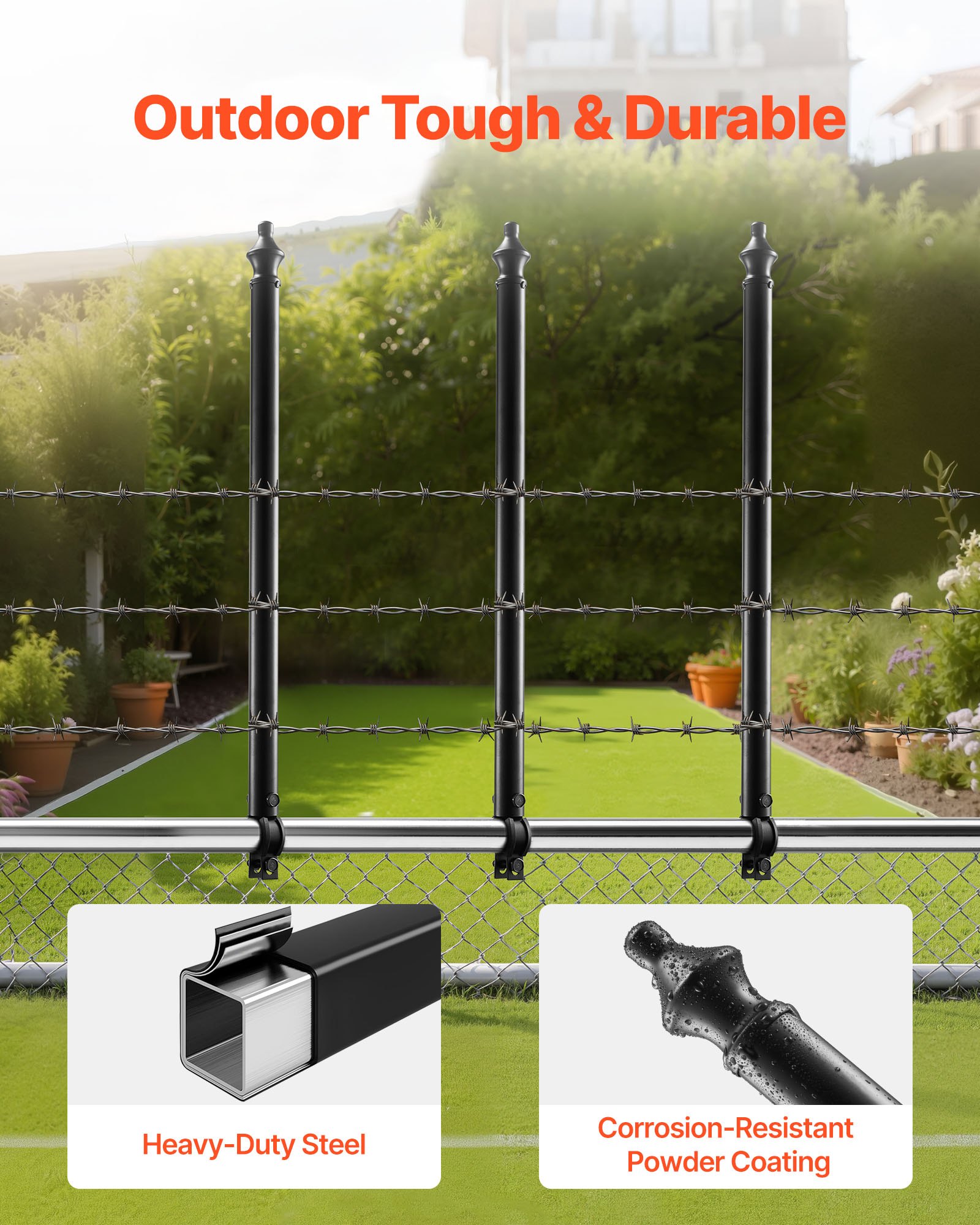 VEVOR Chain Link Fence Extensions, 9 Packs 695 mm Extension Height, Galvanized Post Extender for 32 to 38 mm Top of Fence, U Bracket, Barbed Wire Extend Arm for Privacy, Prevent Dogs Jumping Out