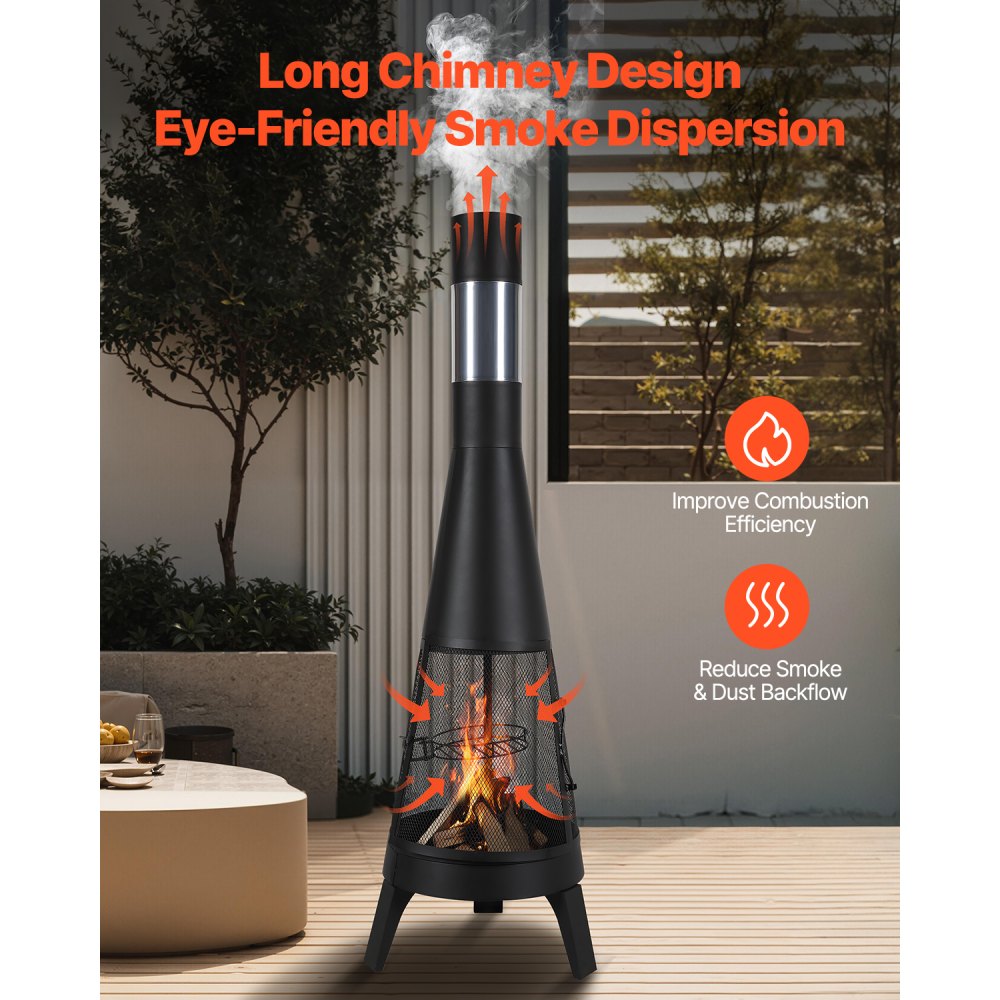 VEVOR Chiminea, 508 mm Outdoor Wood Burning Firepit, Conical Fireplace for BBQ & Warming, Outside Wooden Fire Pit with Grill Mesh, Chimney Coat & Rustproof Chiminea Lid, for Patio, Garden, Backyard