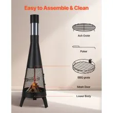 VEVOR 20 In Chiminea Outdoor Wood Burning Firepit with Grill Mesh & Chimney Coat