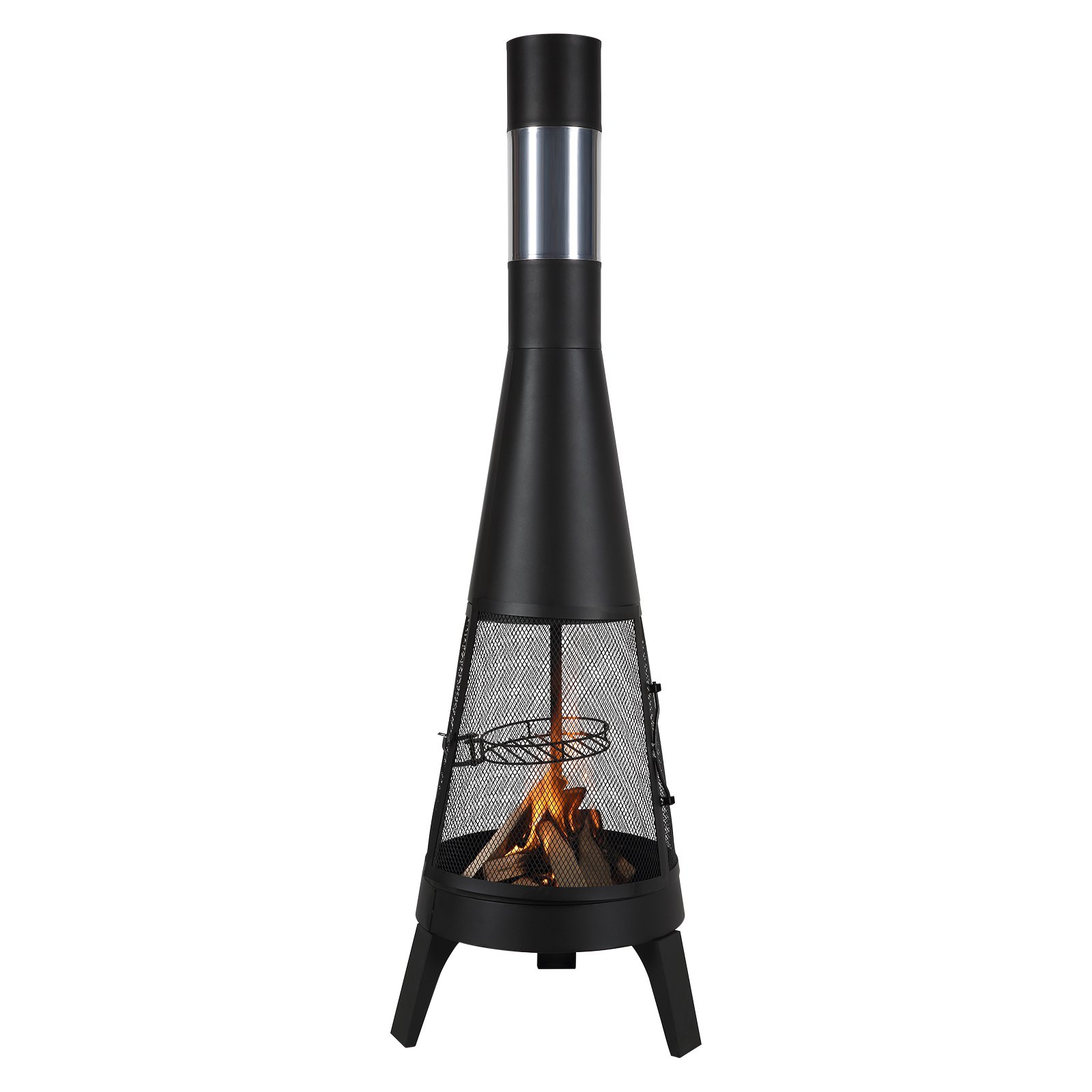 VEVOR Chiminea, 20 Inch Outdoor Wood Burning Firepit, Conical Fireplace for BBQ & Warming, Outside Wooden Fire Pit with Grill Mesh, Chimney Coat & Rustproof Chiminea Lid, for Patio, Garden, Backyard