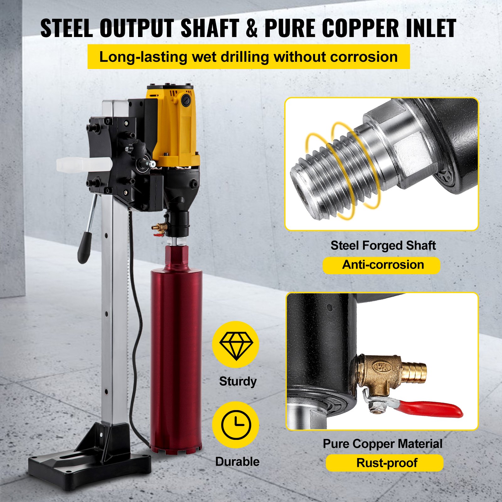 VEVOR 6 Inch/160MM Diamond Core Drilling Machine 2180W Diamond Core Drill Rig with Stand and Drill Bits,Wet Dry Core Drill Rig for Diamond Concrete Drilling Boring (Drill Bit Diameter: 4.25'/108MM)