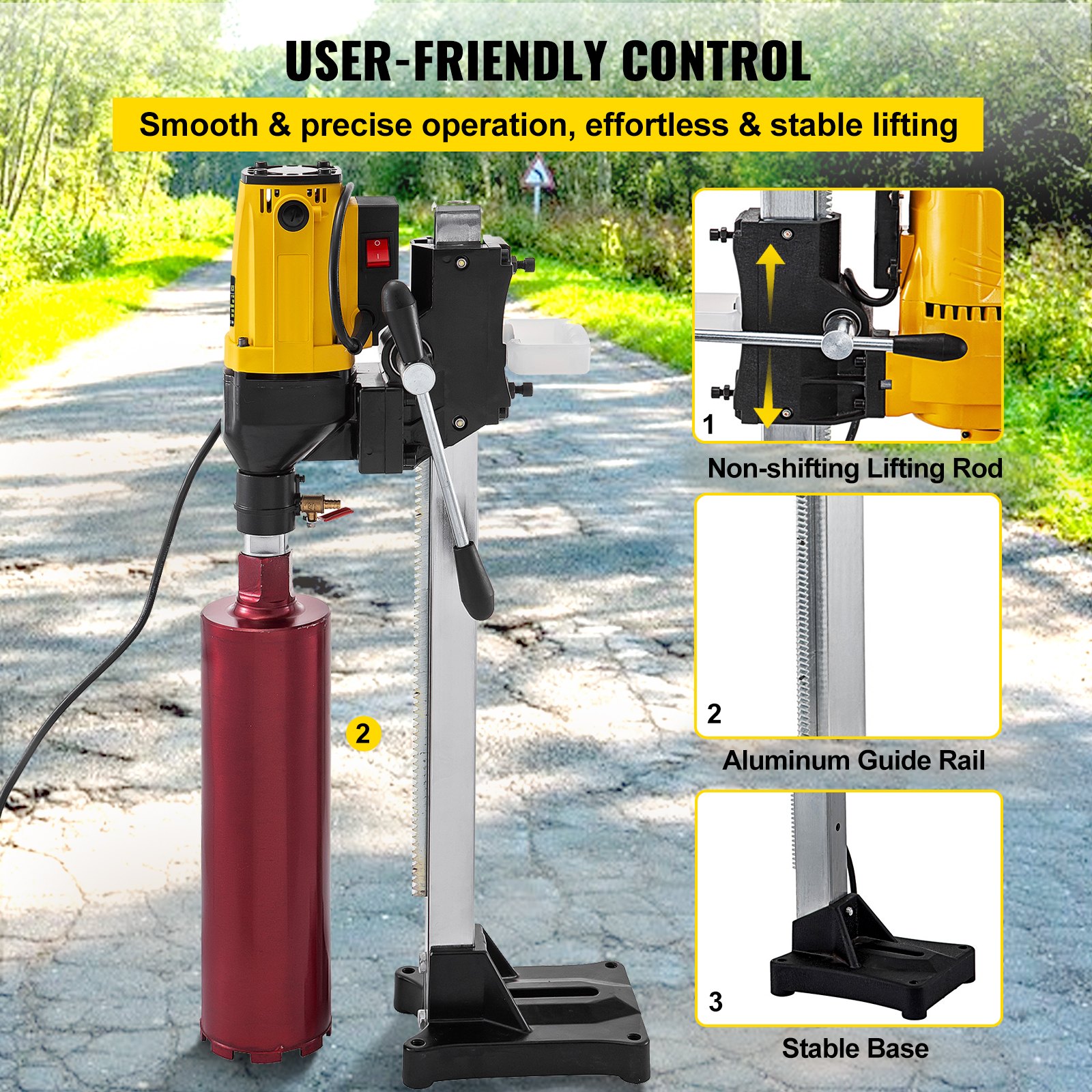 VEVOR 6 Inch/160MM Diamond Core Drilling Machine 2180W Diamond Core Drill Rig with Stand and Drill Bits,Wet Dry Core Drill Rig for Diamond Concrete Drilling Boring (Drill Bit Diameter: 4.25'/108MM)