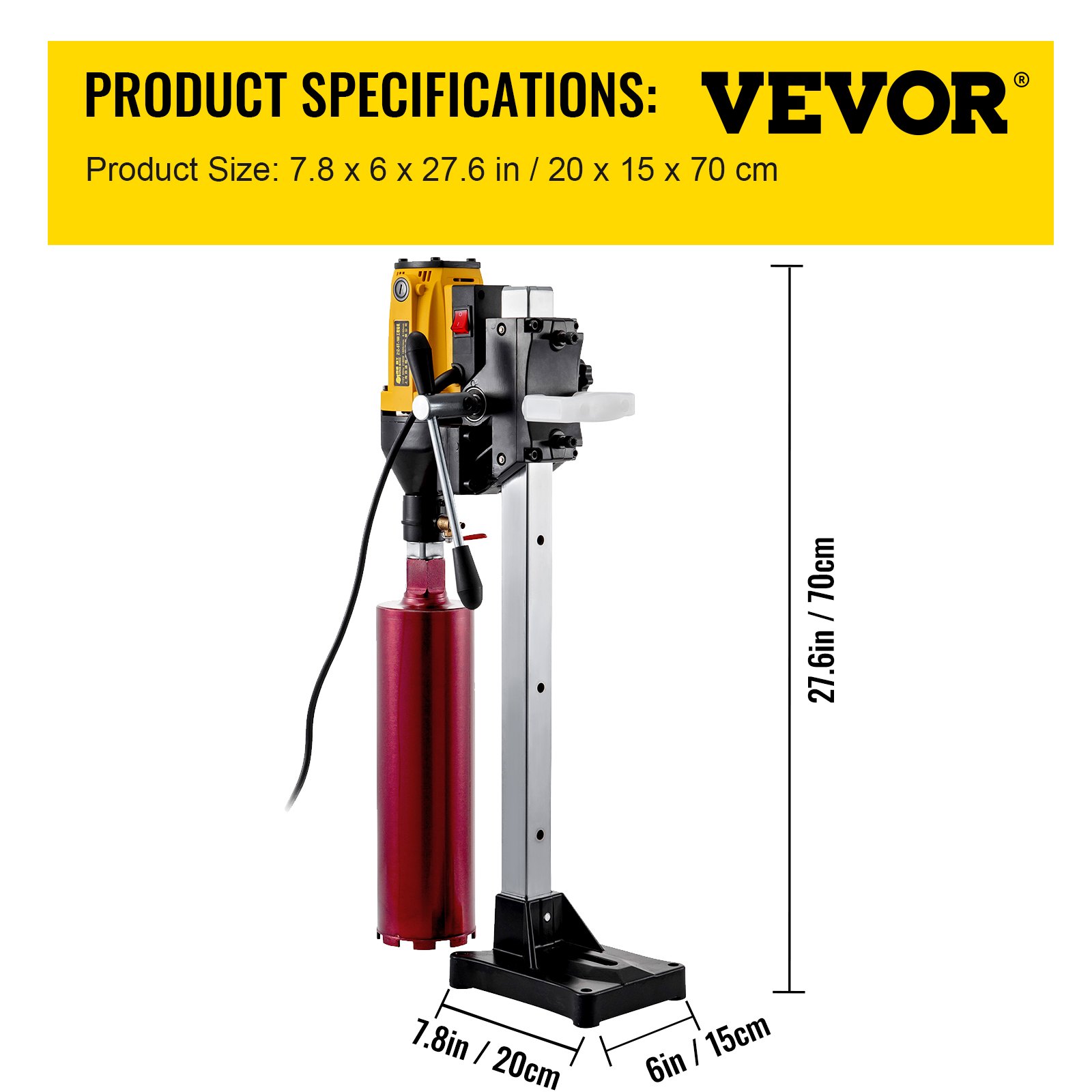 VEVOR 6 Inch/160MM Diamond Core Drilling Machine 2180W Diamond Core Drill Rig with Stand and Drill Bits,Wet Dry Core Drill Rig for Diamond Concrete Drilling Boring (Drill Bit Diameter: 4.25'/108MM)