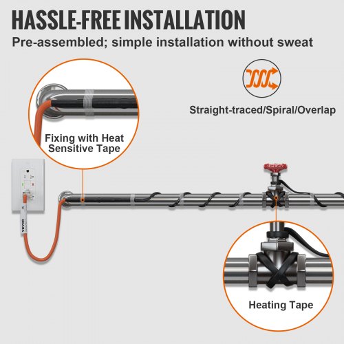 Câble Chauffant Antigel Pour Tuyaux VEVOR - 2 M, 23W/m - Avec Thermostat - Neuf