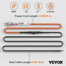 VEVOR Câble chauffant autorégulant pour tuyaux, ruban chauffant de 6 pieds 5 W/pied pour la protection des tuyaux contre le gel, protège les tuyaux en PVC, les tuyaux en métal et en plastique du gel, 120 V
