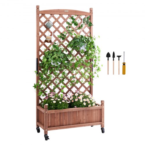 VEVOR Raised Garden Bed with Trellis, 30" x 13" x 61.4" Outdoor Raised Wood Planters with Drainage Holes, Free-Standing Trellis Planter Box for Vine Climbing Plants Flowers in Garden, Patio, Balcony