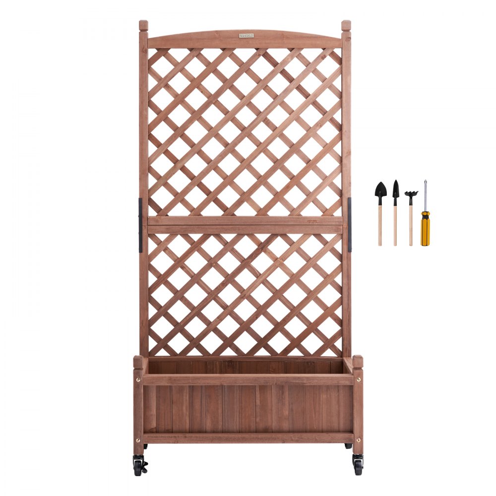 VEVOR 2PCS Raised Garden Bed with Trellis, 60"x13"x61.4" Outdoor Raised Wood Planters with Drainage Holes, Free-Standing Trellis Planter Box for Vine Climbing Plants Flowers in Garden, Patio, Balcony