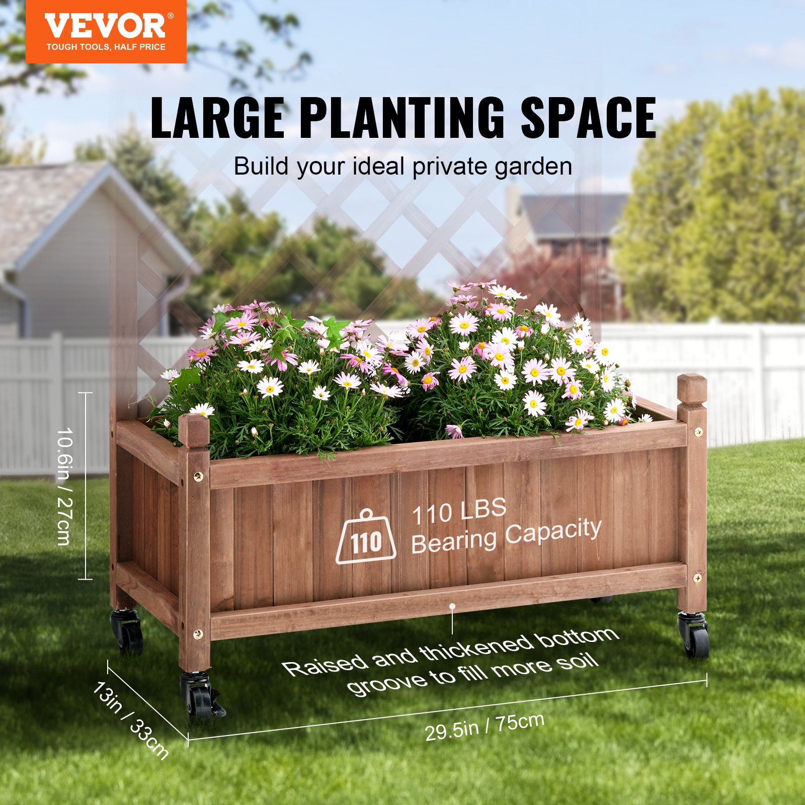 2PCS Raised Garden Bed with Trellis, 60"x13"x61.4" Outdoor Raised Wood Planters with Drainage Holes, Free-Standing Trellis Planter Box for Vine Climbing Plants Flowers in Garden, Patio, Balcony 2PCS Raised Garden Bed with Trellis, 60"x13"x61.4" Outdoor Raised Wood Planters with Drainage Holes, Free-Standing Trellis Planter Box for Vine Climbing Plants Flowers in Garden, Patio, Balcony